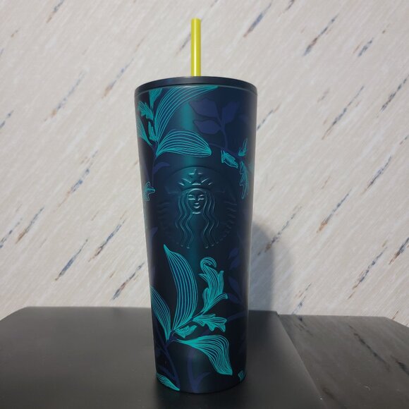 Starbucks | Green Yellow | Tropical Flowers | 24 Oz | Straw Drink Cup - Picture 1 of 2